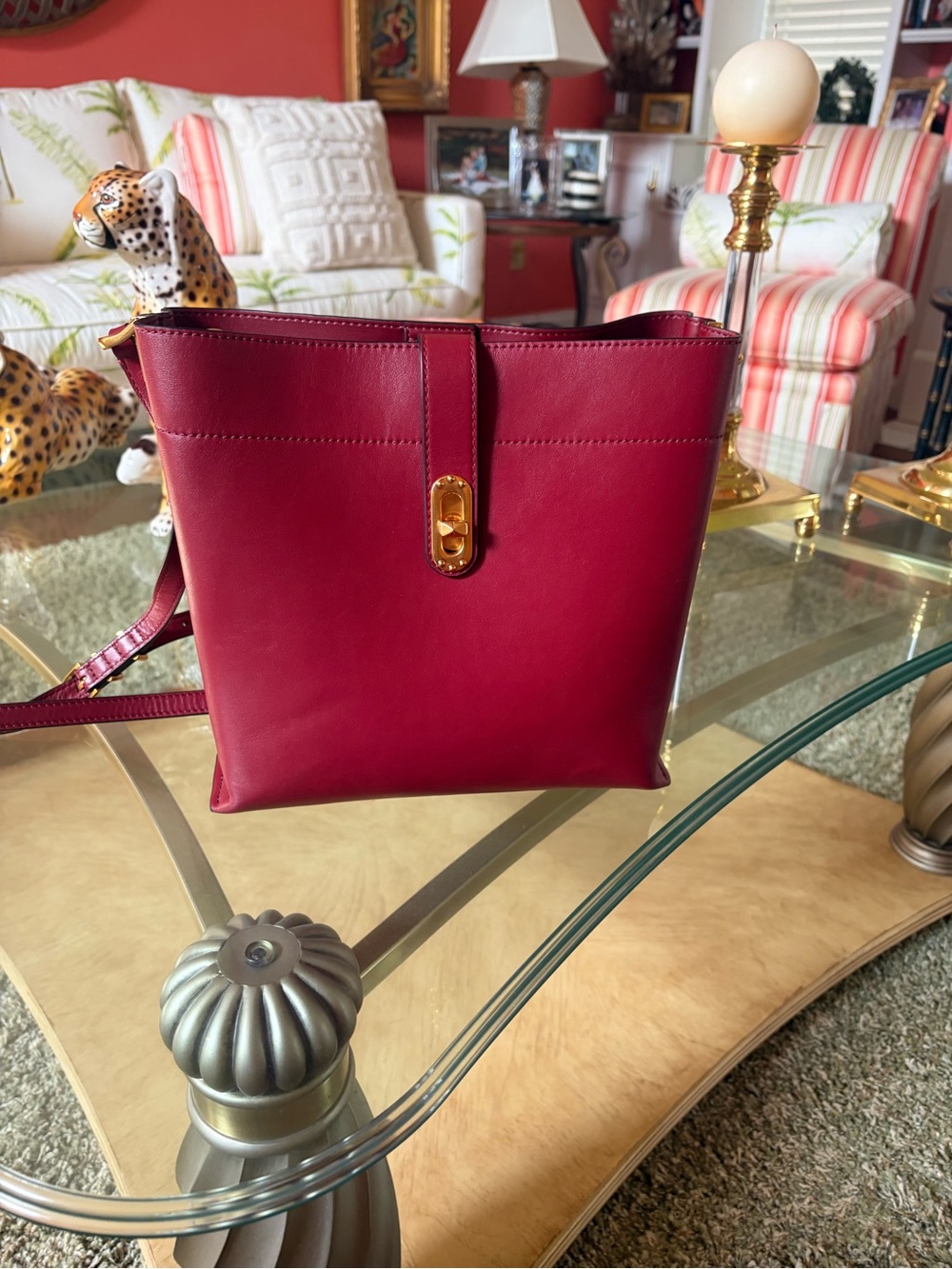NWOT Donna Karan Red Leather Crossbody Bag with Gold Hardware